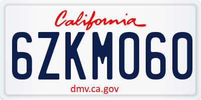 CA license plate 6ZKM060