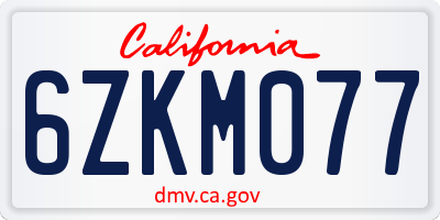 CA license plate 6ZKM077