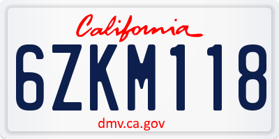 CA license plate 6ZKM118