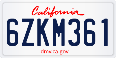 CA license plate 6ZKM361