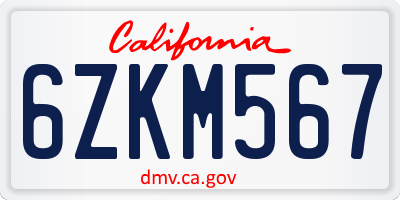 CA license plate 6ZKM567
