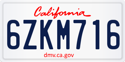 CA license plate 6ZKM716