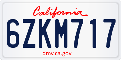 CA license plate 6ZKM717