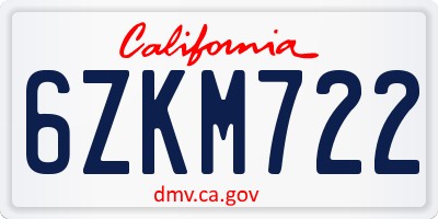CA license plate 6ZKM722