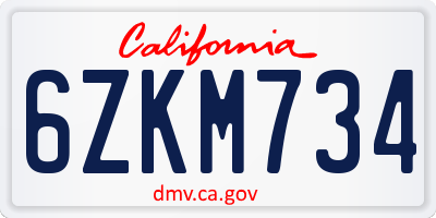 CA license plate 6ZKM734