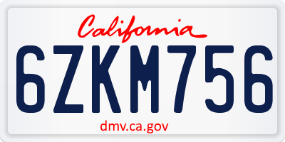 CA license plate 6ZKM756