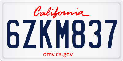 CA license plate 6ZKM837