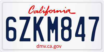 CA license plate 6ZKM847
