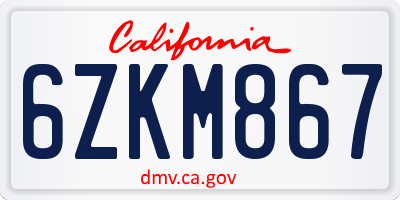 CA license plate 6ZKM867