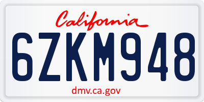 CA license plate 6ZKM948