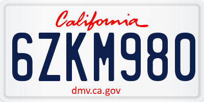 CA license plate 6ZKM980
