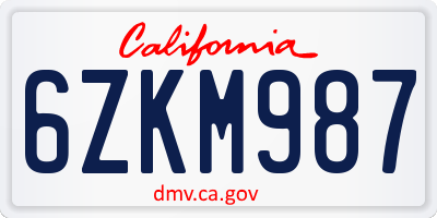 CA license plate 6ZKM987
