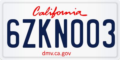 CA license plate 6ZKN003