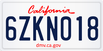 CA license plate 6ZKN018