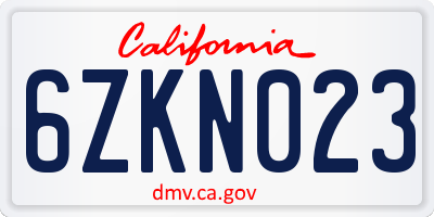 CA license plate 6ZKN023
