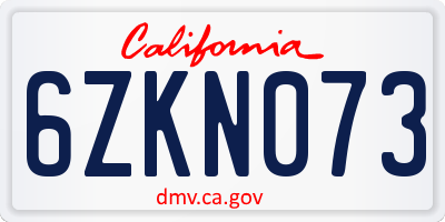 CA license plate 6ZKN073