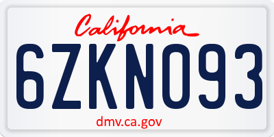 CA license plate 6ZKN093
