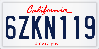 CA license plate 6ZKN119