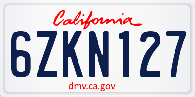 CA license plate 6ZKN127