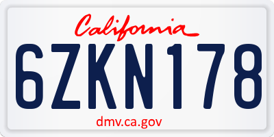 CA license plate 6ZKN178