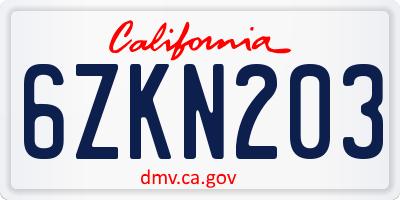 CA license plate 6ZKN203