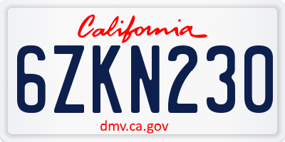 CA license plate 6ZKN230