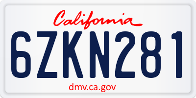CA license plate 6ZKN281
