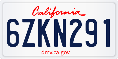 CA license plate 6ZKN291