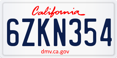 CA license plate 6ZKN354