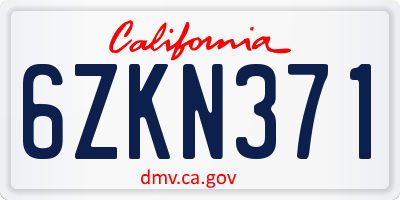 CA license plate 6ZKN371
