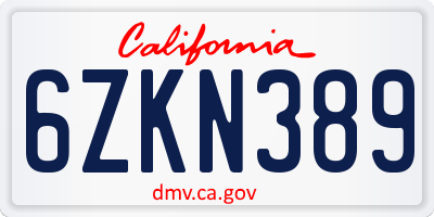 CA license plate 6ZKN389