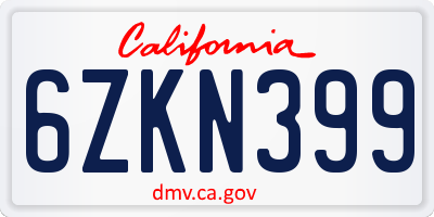 CA license plate 6ZKN399