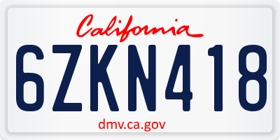 CA license plate 6ZKN418