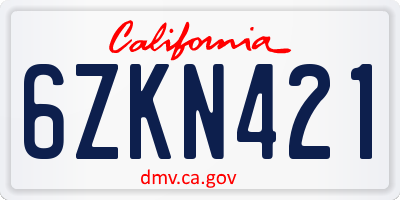 CA license plate 6ZKN421