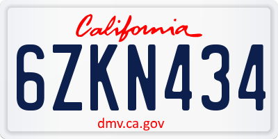 CA license plate 6ZKN434