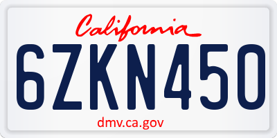CA license plate 6ZKN450
