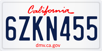 CA license plate 6ZKN455