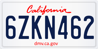 CA license plate 6ZKN462
