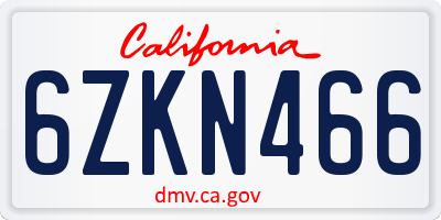 CA license plate 6ZKN466
