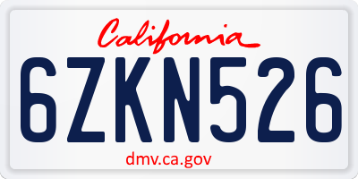 CA license plate 6ZKN526