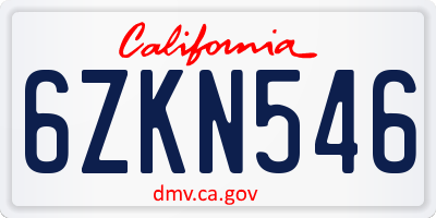 CA license plate 6ZKN546