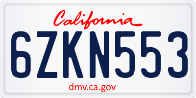 CA license plate 6ZKN553