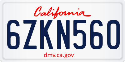 CA license plate 6ZKN560
