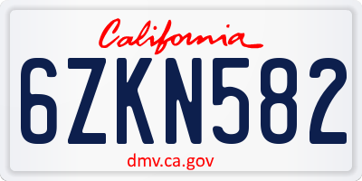CA license plate 6ZKN582