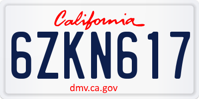 CA license plate 6ZKN617