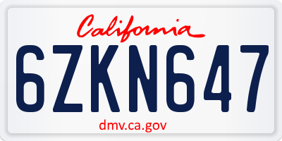 CA license plate 6ZKN647