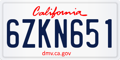 CA license plate 6ZKN651
