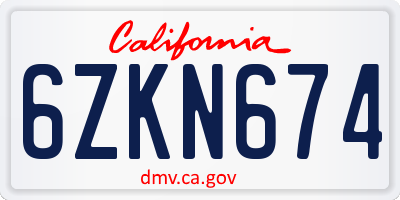 CA license plate 6ZKN674