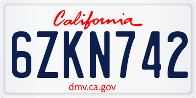 CA license plate 6ZKN742
