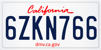 CA license plate 6ZKN766